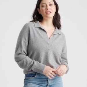 Mongolian Cashmere Polo Sweater Heather Grey Medium